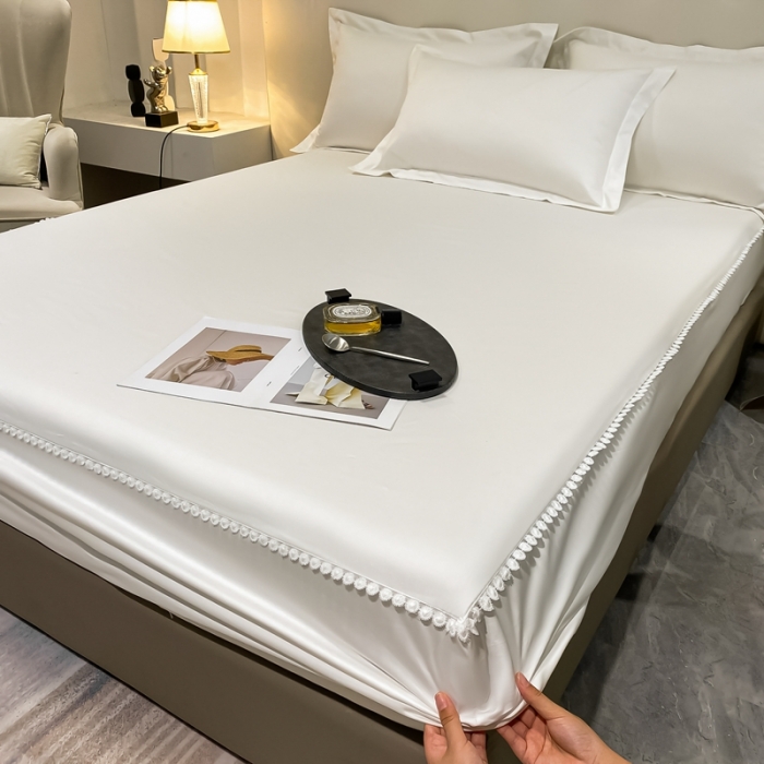 91家纺网 家纺一手货源 找家纺 A类50支贡缎全棉床笠单件防尘保护套全包纯棉床罩 梵克-雪月白