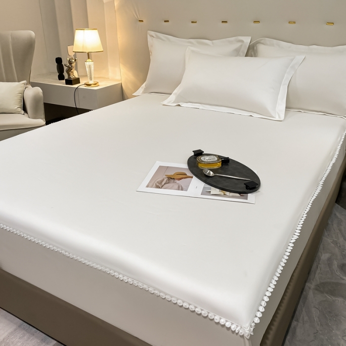 91家纺网 家纺一手货源 找家纺 A类50支贡缎全棉床笠单件防尘保护套全包纯棉床罩 梵克-雪月白