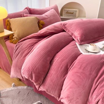 锦罗绣 2024新款230克牛奶绒烂花四件套 提花-豆沙