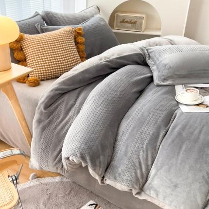 锦罗绣 2024新款230克牛奶绒烂花四件套 提花-灰