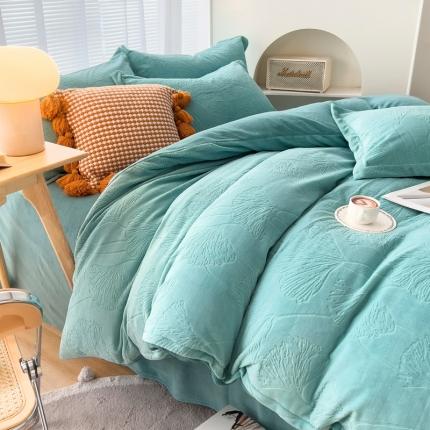 锦罗绣 2024新款230克牛奶绒烂花四件套 银杏叶-绿