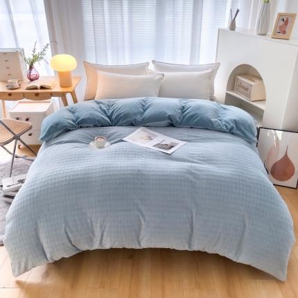 91家纺网 家纺一手货源 找家纺 锦罗绣 2024新款230克牛奶绒烂花单品被套 千鸟格-水蓝