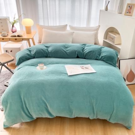 91家纺网 家纺一手货源 找家纺 锦罗绣 2024新款230克牛奶绒烂花单品被套 银杏叶-绿