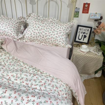 棉生活 2022新款韩系花边碎花四件套 花季物语-红