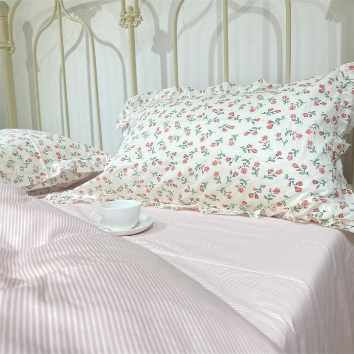 91家纺网 家纺一手货源 找家纺 棉生活 2022新款韩系花边碎花四件套 花季物语-红