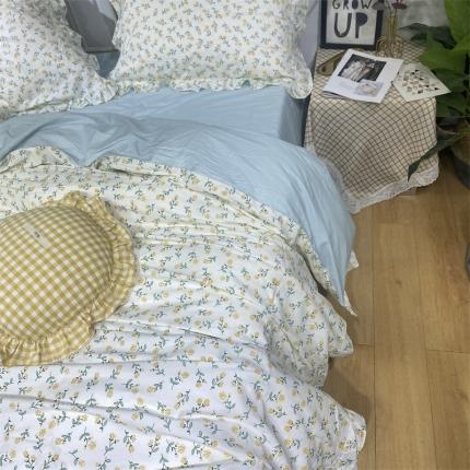 91家纺网 家纺一手货源 找家纺 棉生活 2022新款韩系花边碎花四件套 花季物语-黄