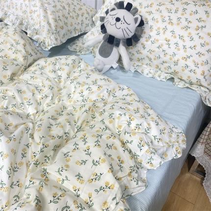 棉生活 2022新款韩系花边碎花四件套 花季物语-黄