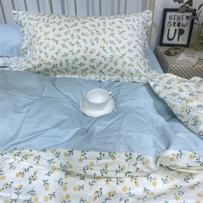 91家纺网 家纺一手货源 找家纺 棉生活 2022新款韩系花边碎花四件套 花季物语-黄