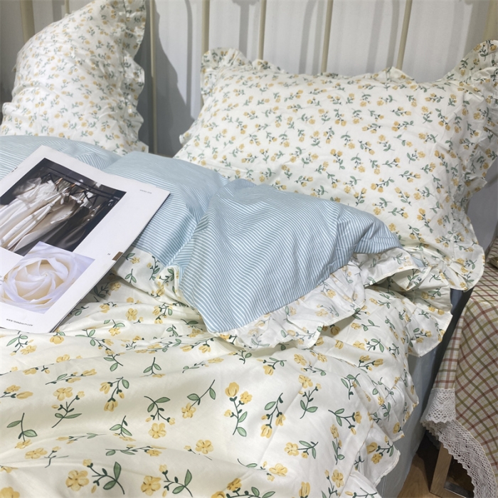 91家纺网 家纺一手货源 找家纺 棉生活 2022新款韩系花边碎花四件套 花季物语-黄