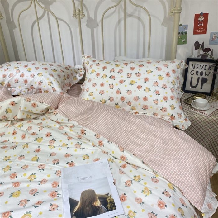 91家纺网 家纺一手货源 找家纺 棉生活 2022新款韩系花边碎花四件套 花香半语