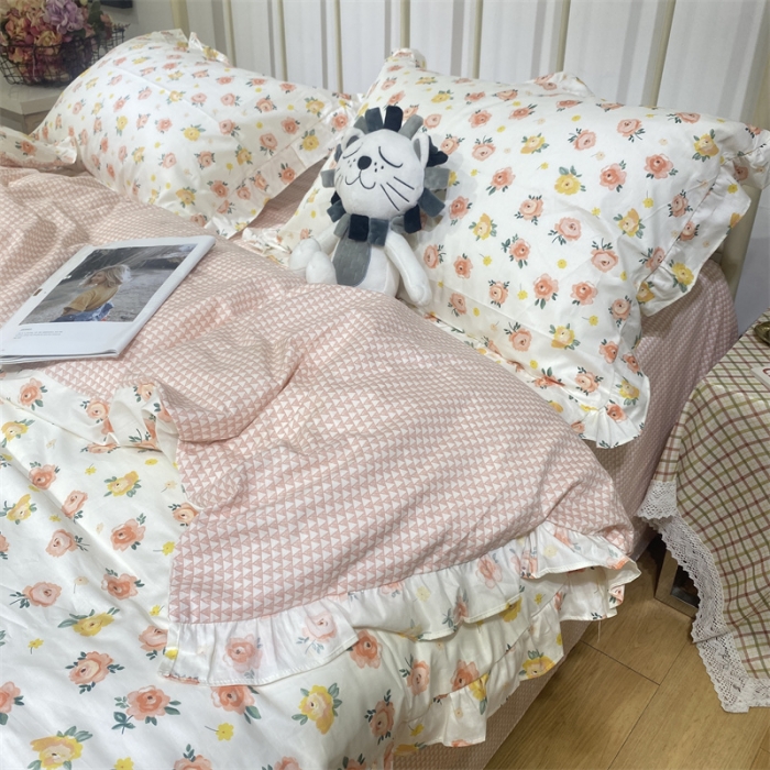 91家纺网 家纺一手货源 找家纺 棉生活 2022新款韩系花边碎花四件套 花香半语