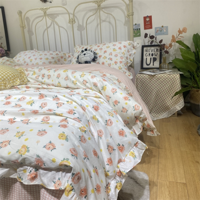 91家纺网 家纺一手货源 找家纺 棉生活 2022新款韩系花边碎花四件套 花香半语