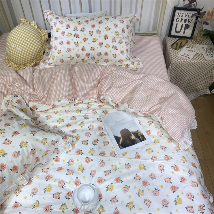 91家纺网 家纺一手货源 找家纺 棉生活 2022新款韩系花边碎花四件套 花香半语