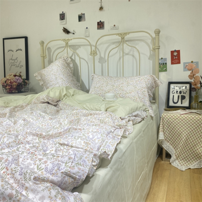 91家纺网 家纺一手货源 找家纺 棉生活 2022新款韩系花边碎花四件套 花语寄情