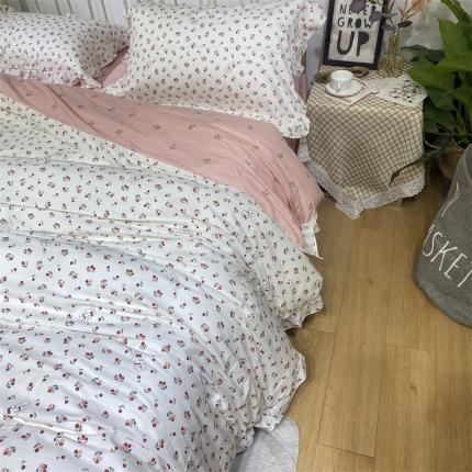 91家纺网 家纺一手货源 找家纺 棉生活 2022新款韩系花边碎花四件套 碰碰兔