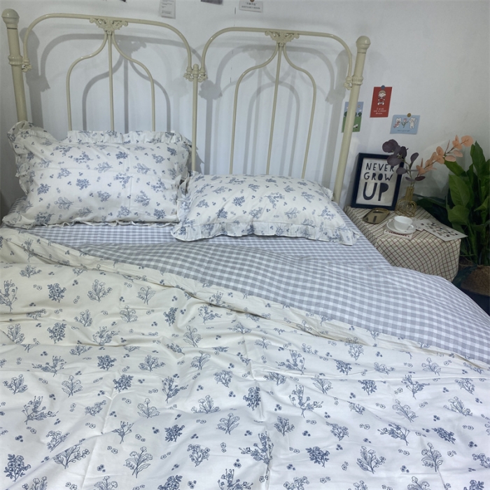 91家纺网 家纺一手货源 找家纺 棉生活 2022新款韩系花边碎花四件套 娴雅