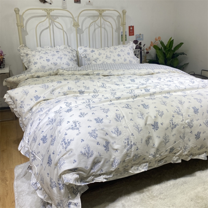 91家纺网 家纺一手货源 找家纺 棉生活 2022新款韩系花边碎花四件套 娴雅