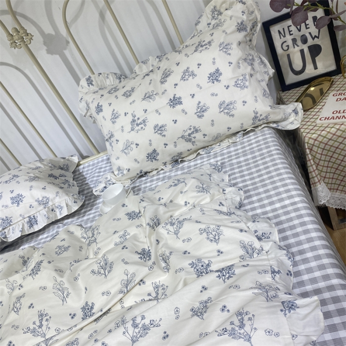 91家纺网 家纺一手货源 找家纺 棉生活 2022新款韩系花边碎花四件套 娴雅