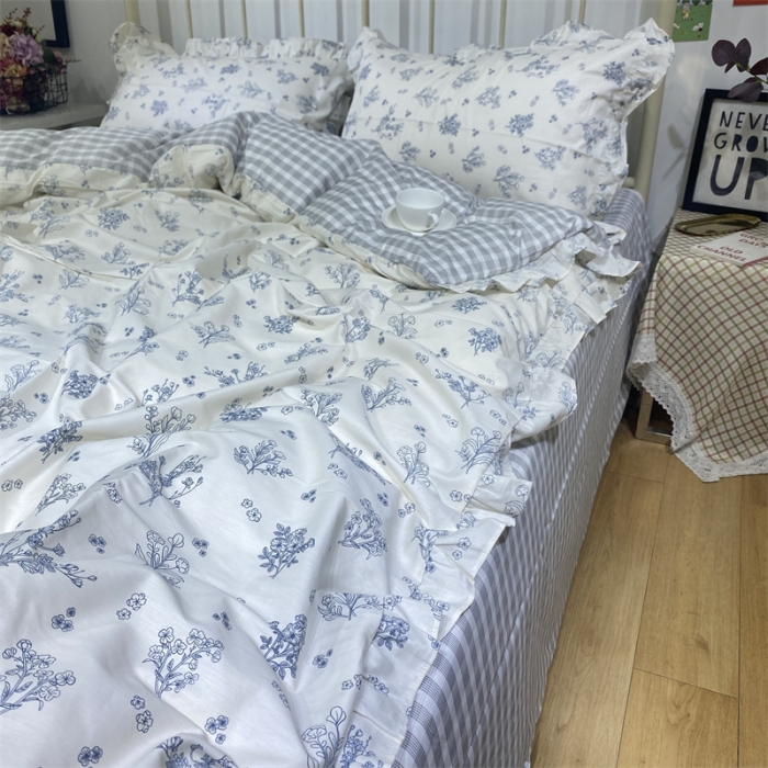 91家纺网 家纺一手货源 找家纺 棉生活 2022新款韩系花边碎花四件套 娴雅