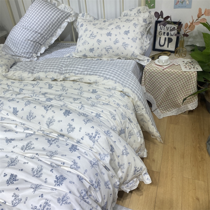 91家纺网 家纺一手货源 找家纺 棉生活 2022新款韩系花边碎花四件套 娴雅