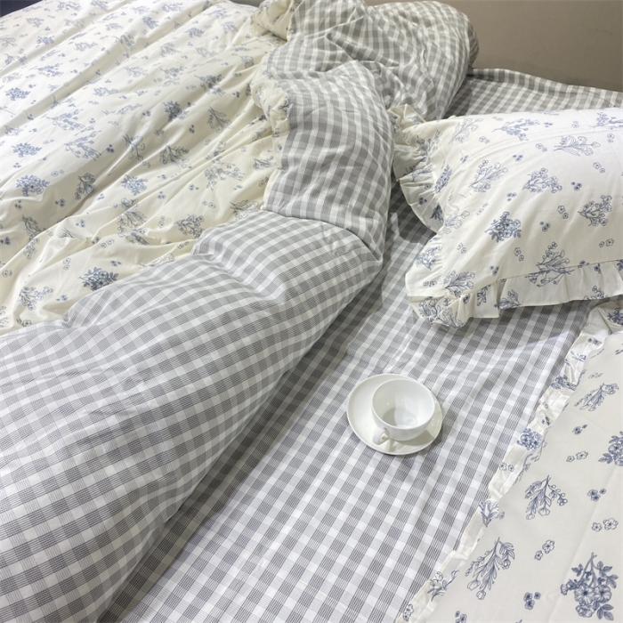 91家纺网 家纺一手货源 找家纺 棉生活 2022新款韩系花边碎花四件套 娴雅