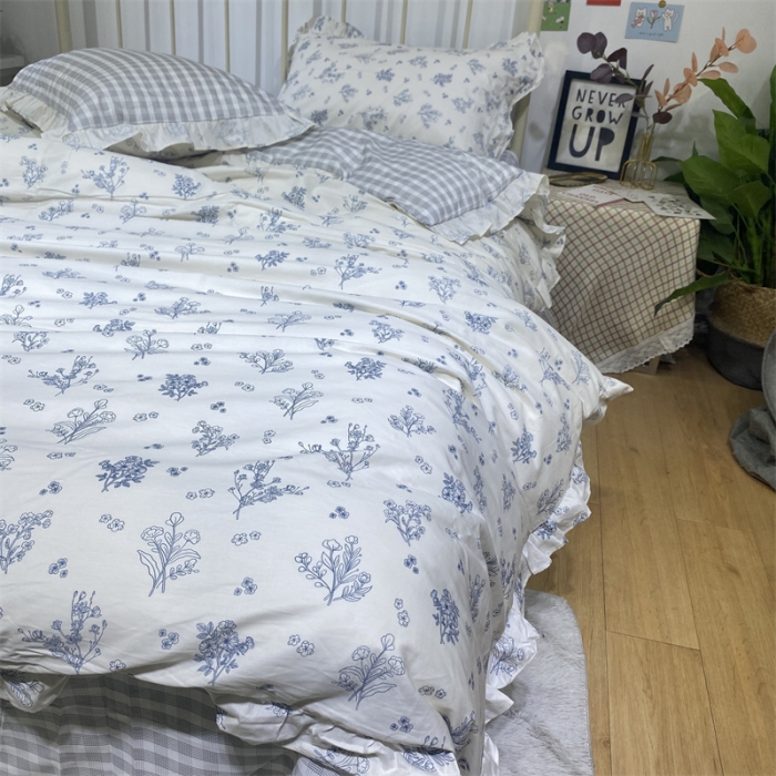 91家纺网 家纺一手货源 找家纺 棉生活 2022新款韩系花边碎花四件套 娴雅