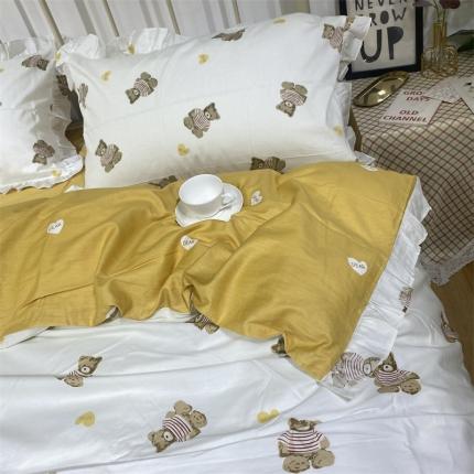 91家纺网 家纺一手货源 找家纺 棉生活 2022新款韩系花边碎花四件套 熊之国