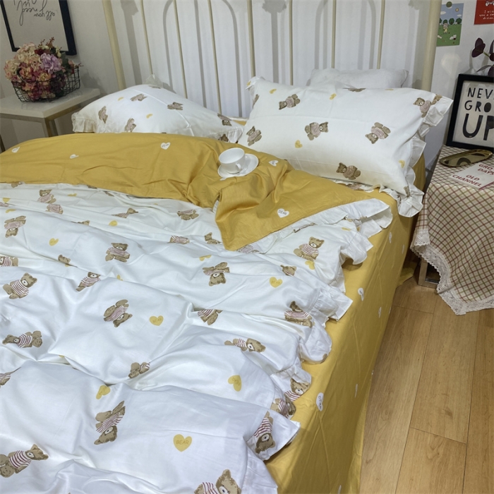 91家纺网 家纺一手货源 找家纺 棉生活 2022新款韩系花边碎花四件套 熊之国