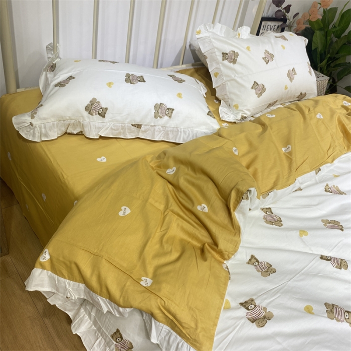 91家纺网 家纺一手货源 找家纺 棉生活 2022新款韩系花边碎花四件套 熊之国