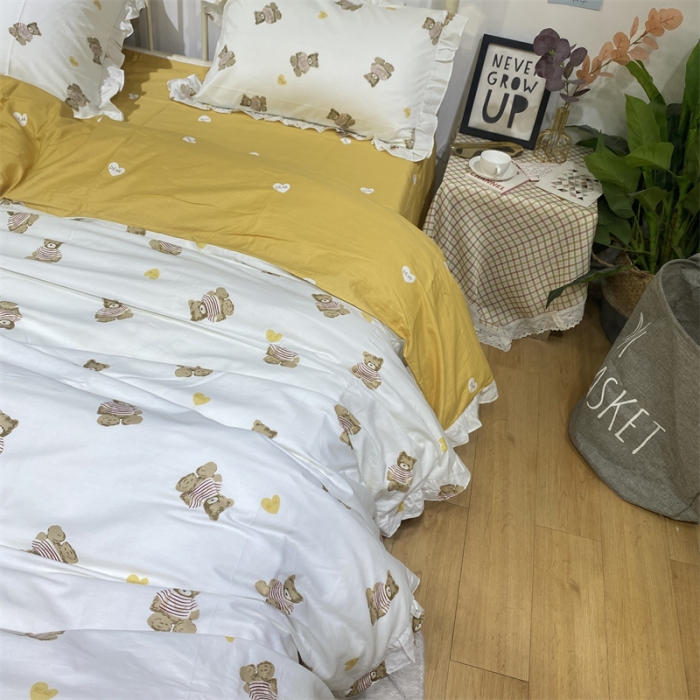 91家纺网 家纺一手货源 找家纺 棉生活 2022新款韩系花边碎花四件套 熊之国