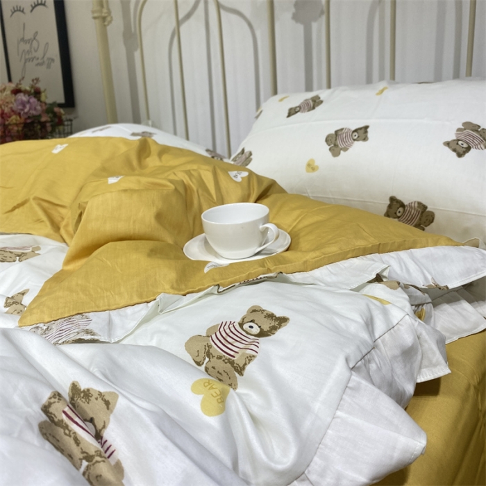 91家纺网 家纺一手货源 找家纺 棉生活 2022新款韩系花边碎花四件套 熊之国