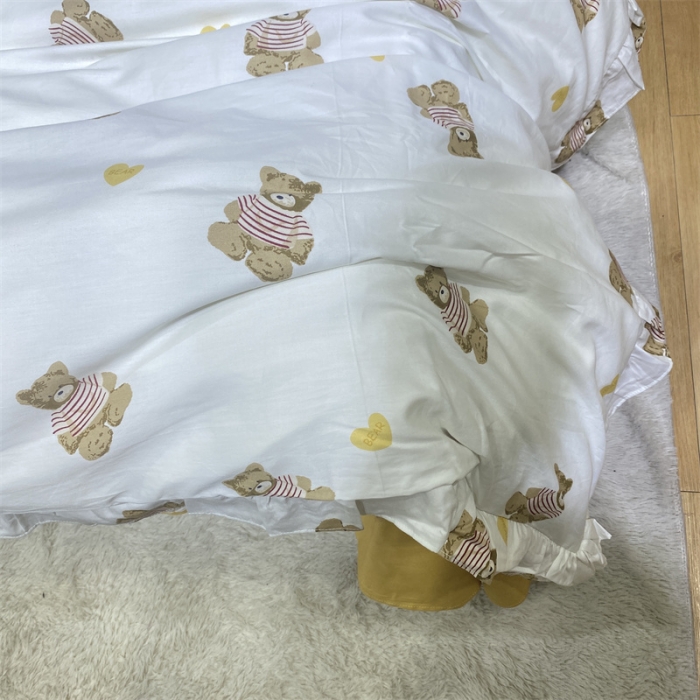 91家纺网 家纺一手货源 找家纺 棉生活 2022新款韩系花边碎花四件套 熊之国