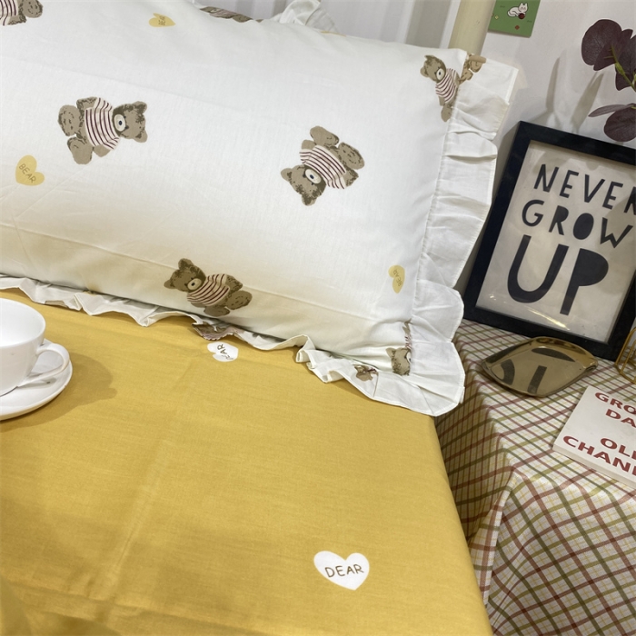 91家纺网 家纺一手货源 找家纺 棉生活 2022新款韩系花边碎花四件套 熊之国