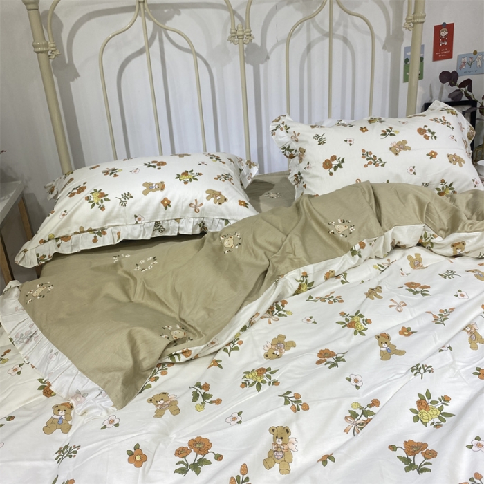 91家纺网 家纺一手货源 找家纺 棉生活 2022新款韩系花边碎花四件套 悠悠熊