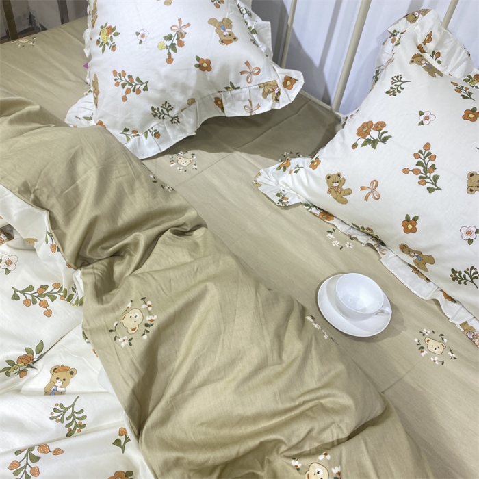 91家纺网 家纺一手货源 找家纺 棉生活 2022新款韩系花边碎花四件套 悠悠熊