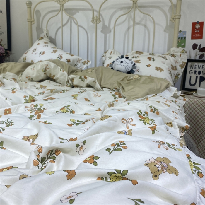 91家纺网 家纺一手货源 找家纺 棉生活 2022新款韩系花边碎花四件套 悠悠熊