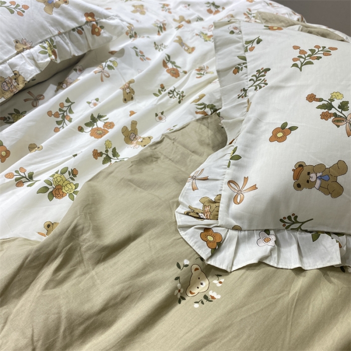 91家纺网 家纺一手货源 找家纺 棉生活 2022新款韩系花边碎花四件套 悠悠熊