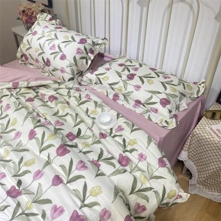 91家纺网 家纺一手货源 找家纺 棉生活 2022新款韩系花边碎花四件套 郁金香