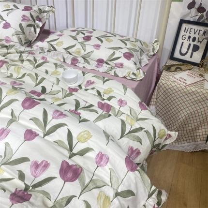 棉生活 2022新款韩系花边碎花四件套 郁金香