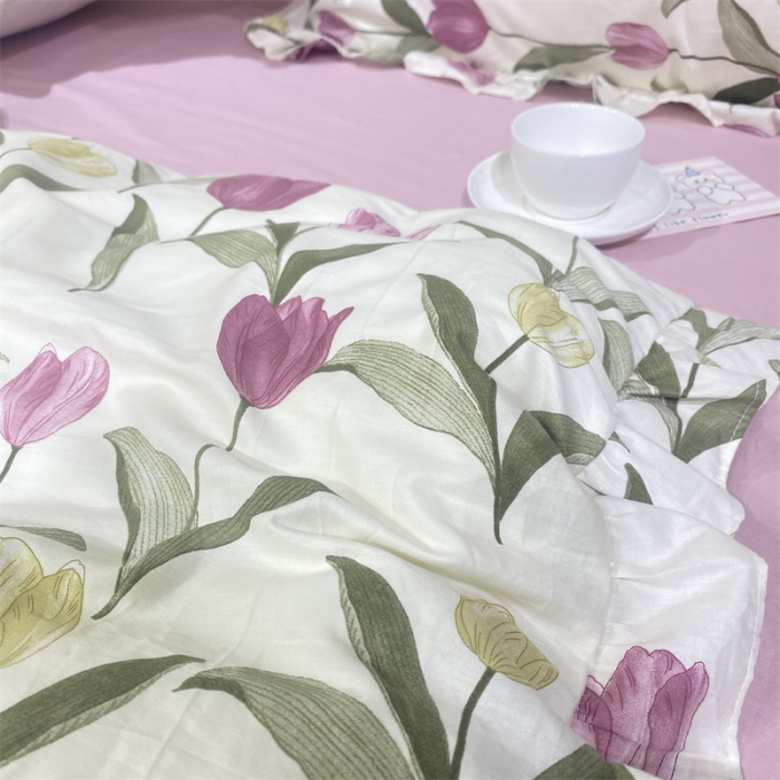 91家纺网 家纺一手货源 找家纺 棉生活 2022新款韩系花边碎花四件套 郁金香