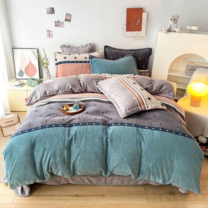 91家纺网 家纺一手货源 找家纺 2024新230克牛奶绒印花四件套 定做定制任意尺寸 奥斯丁