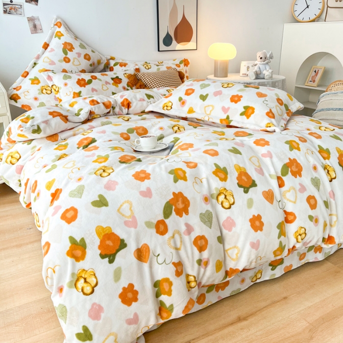 91家纺网 家纺一手货源 找家纺 2024新230克牛奶绒印花四件套 定做定制任意尺寸 春晓