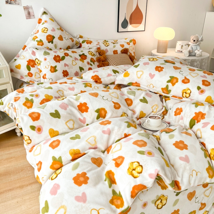 91家纺网 家纺一手货源 找家纺 2024新230克牛奶绒印花四件套 定做定制任意尺寸 春晓