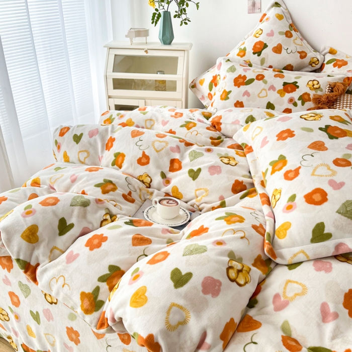 91家纺网 家纺一手货源 找家纺 2024新230克牛奶绒印花四件套 定做定制任意尺寸 春晓