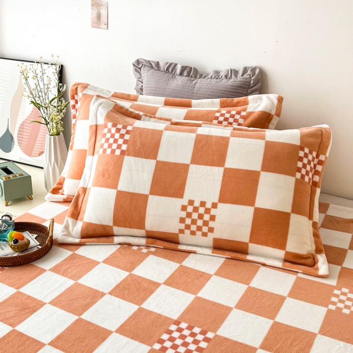 91家纺网 家纺一手货源 找家纺 2024新230克牛奶绒印花四件套定做定制任意尺寸 格调-橙