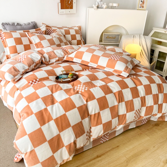 91家纺网 家纺一手货源 找家纺 2024新230克牛奶绒印花四件套定做定制任意尺寸 格调-橙