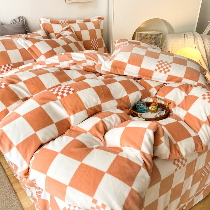 91家纺网 家纺一手货源 找家纺 2024新230克牛奶绒印花四件套定做定制任意尺寸 格调-橙