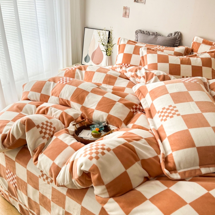 91家纺网 家纺一手货源 找家纺 2024新230克牛奶绒印花四件套定做定制任意尺寸 格调-橙