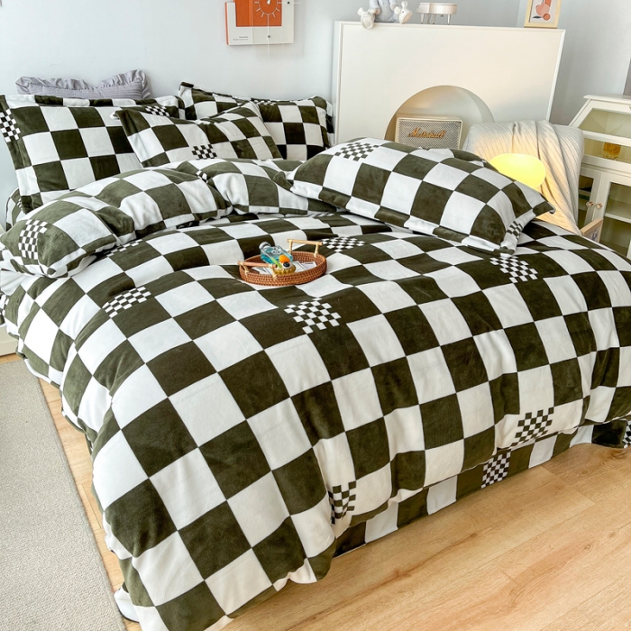 91家纺网 家纺一手货源 找家纺 2024新230克牛奶绒印花四件套定做定制任意尺寸格调-墨绿