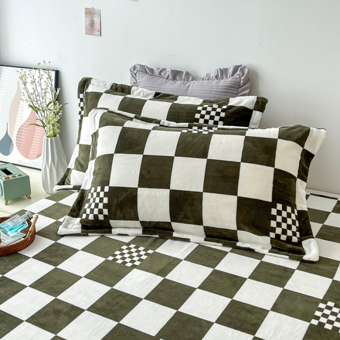 91家纺网 家纺一手货源 找家纺 2024新230克牛奶绒印花四件套定做定制任意尺寸格调-墨绿